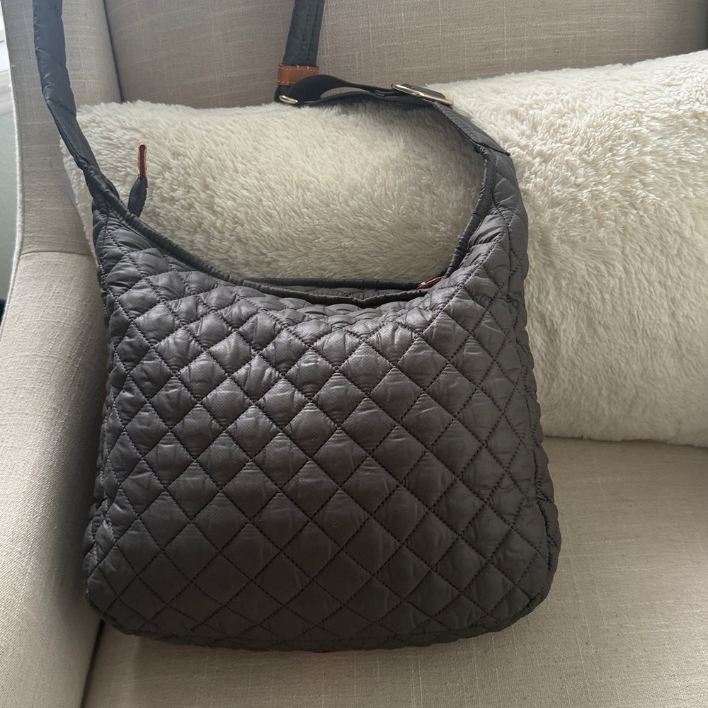 MZ WALLACE Parker Quilted Nylon Crossbody Bag Messenger Bag Purse Gray Medium Sz - Picture 10 of 16